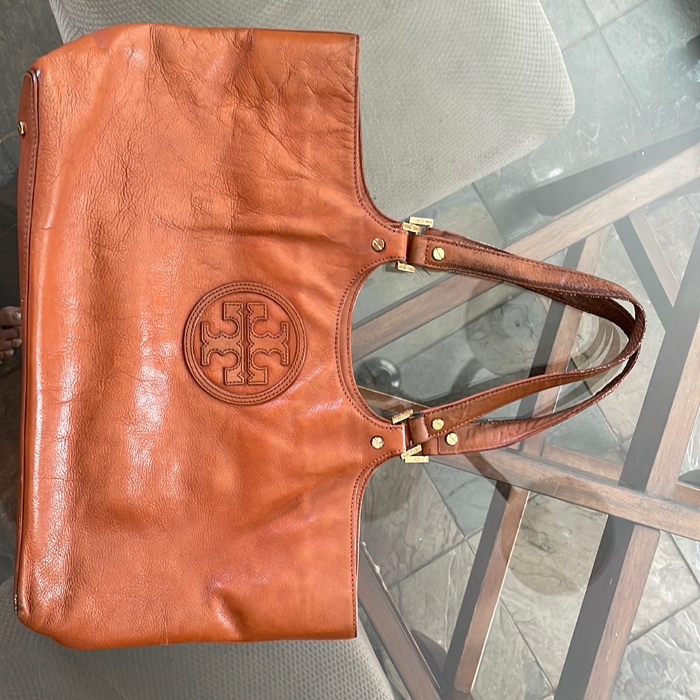 TORY BURCH Brown LEATHER Burch Bombe Tote VINTAGE